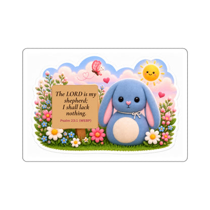 Cute Blue Bunny Die-Cut Sticker — Psalm 23:1 ‘The Lord is my shepherd’ Faith Sticker