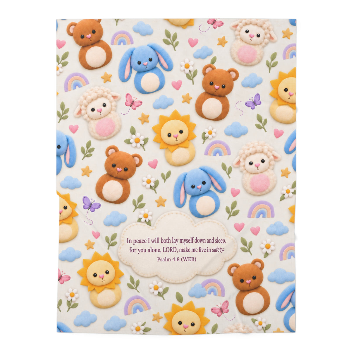 Christian Baby Swaddle Blanket – Psalm 4:8 Nursery Wrap with Cute Animals & Rainbows