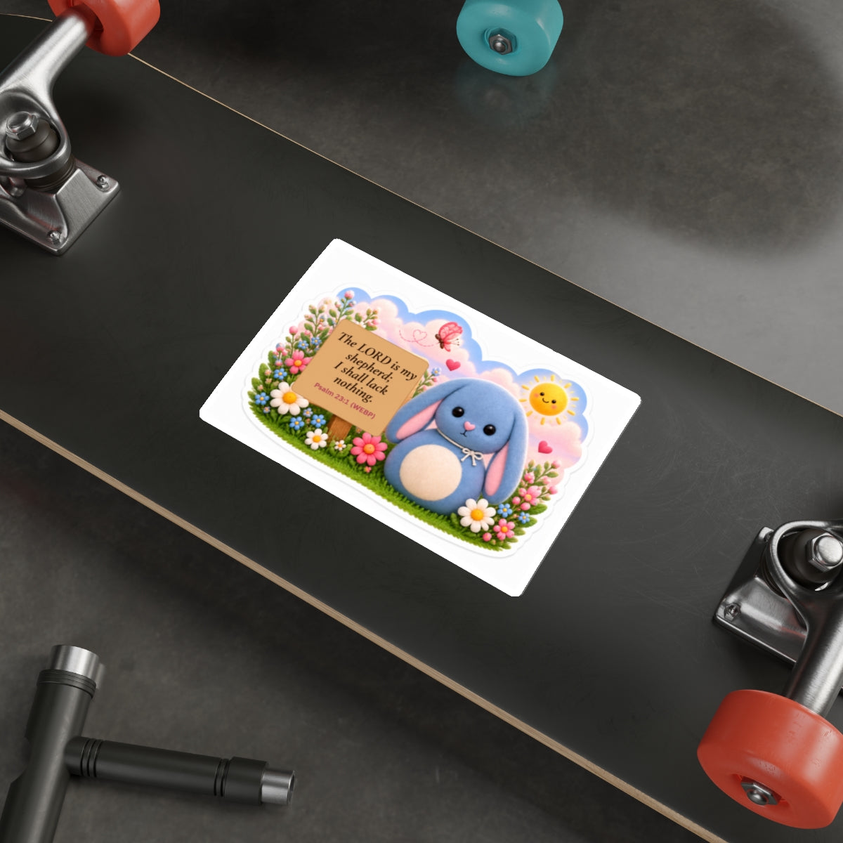 Cute Blue Bunny Die-Cut Sticker — Psalm 23:1 ‘The Lord is my shepherd’ Faith Sticker