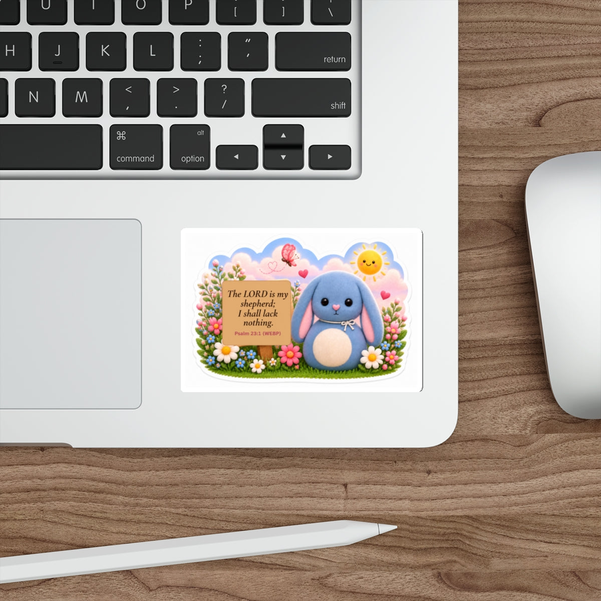Cute Blue Bunny Die-Cut Sticker — Psalm 23:1 ‘The Lord is my shepherd’ Faith Sticker