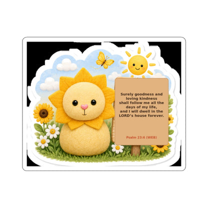 Psalm 23:6 Sunflower Lion Sticker — Cute Christian Faith Die-Cut Sticker