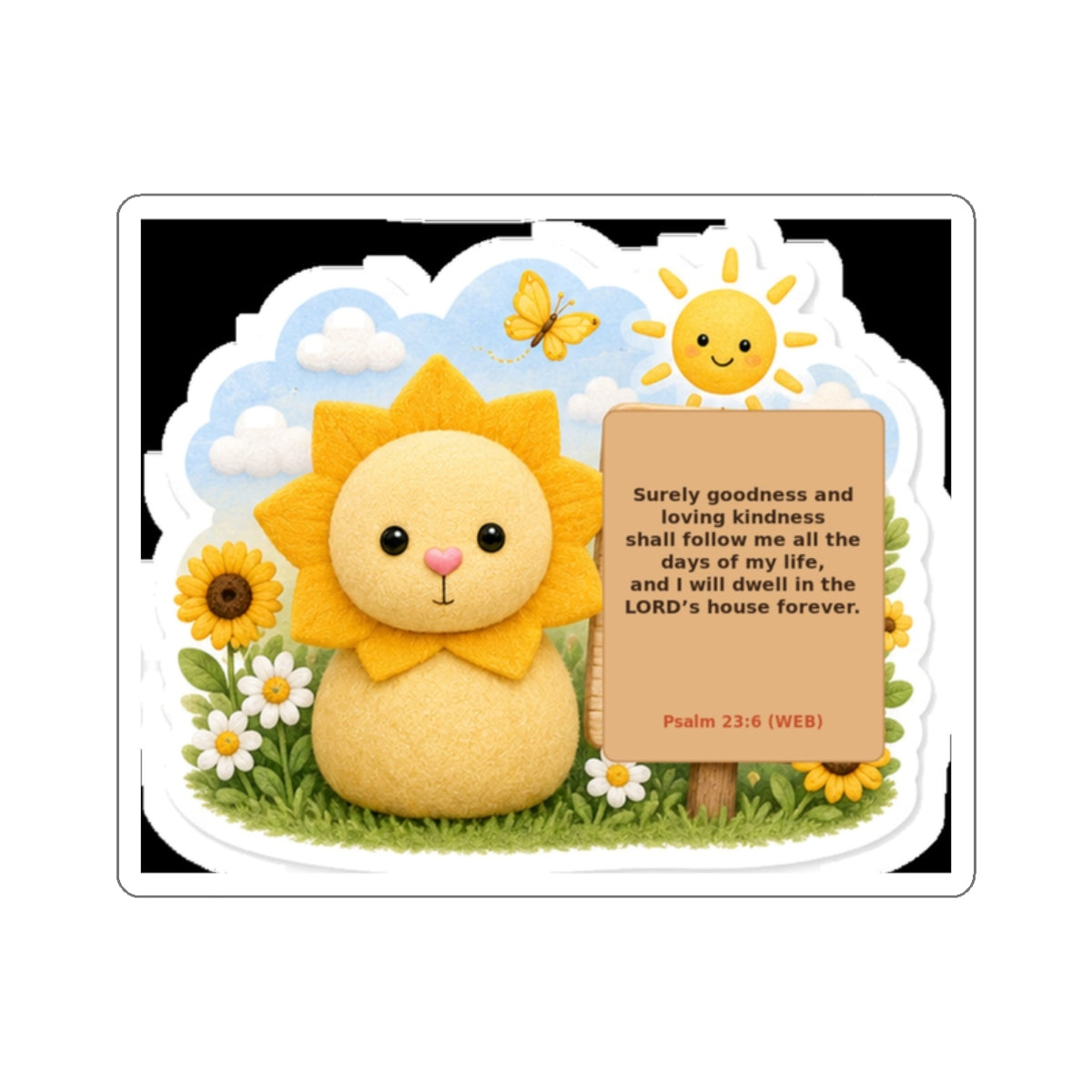 Psalm 23:6 Sunflower Lion Die-Cut Sticker — Christian Faith Inspirational Sticker