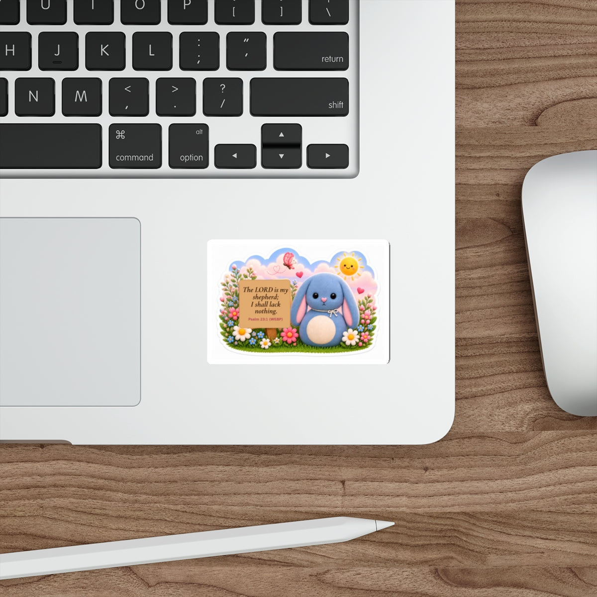Cute Blue Bunny Die-Cut Sticker — Psalm 23:1 ‘The Lord is my shepherd’ Faith Sticker